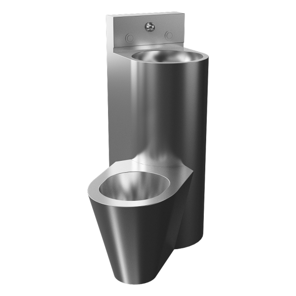 Combinație de lavoar și vas WC antivandal din oțel inox, varianta de colț stânga, vas WC stativ