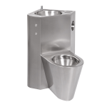 Combinație de lavoar și vas WC antivandal din oțel inox cu butoane piezo, varianta de colț dreapta, vas WC suspendat
