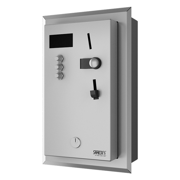Unitate de duș încasatrată cu monezi sau token de la 4 pâna la 12 dușuri, 24 V DC, alegerea dușului de unitate, control interactiv