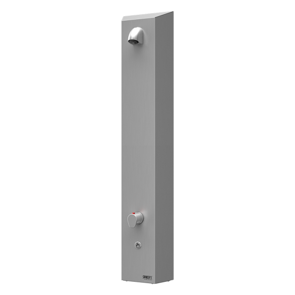 Panou de duș din oţel inox cu buton piezo pentru dușuri cu monezi și token cu index N - 2 căi de alimentare, cu mixer termostatic